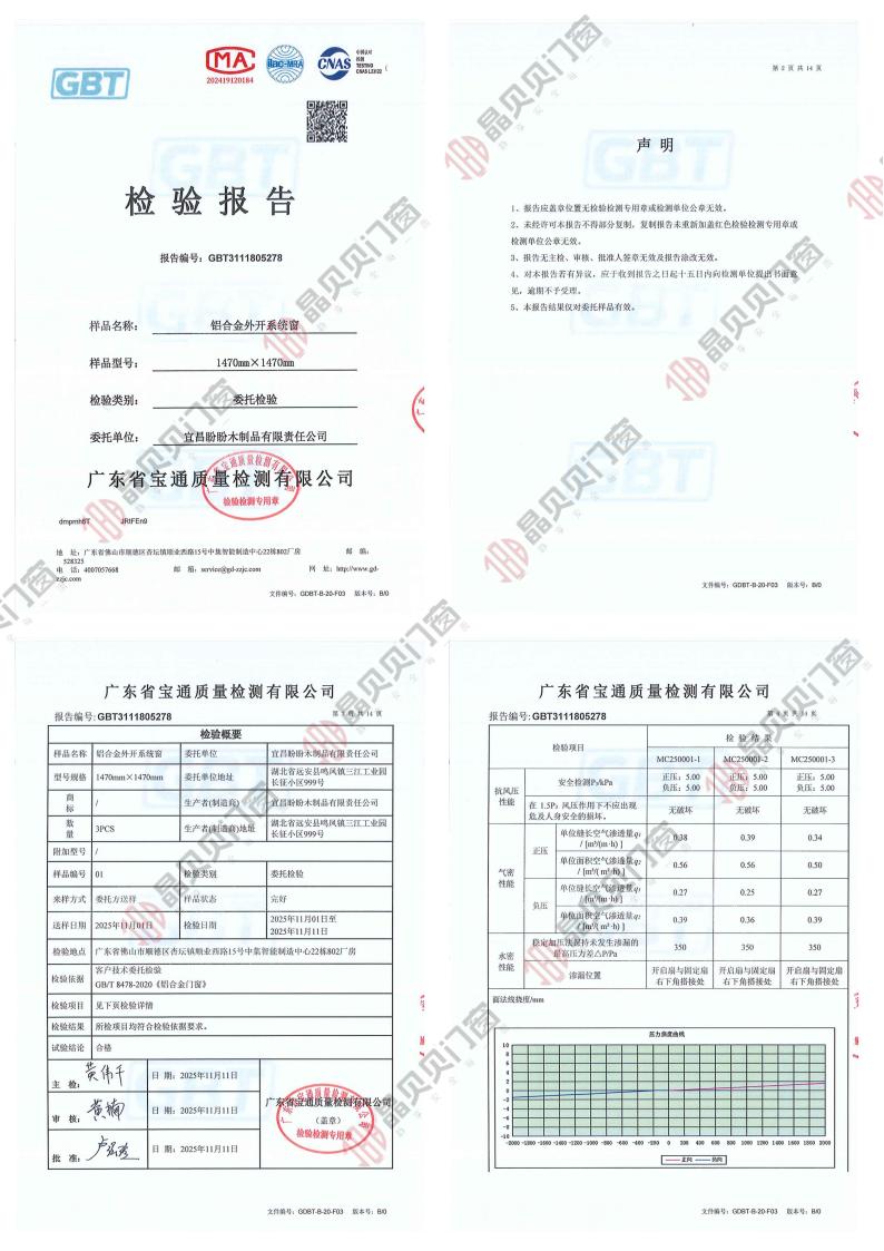 晶贝贝门窗-铝合金外开系统窗检测报告 晶贝贝门窗-铝合金外开系统窗检测报告